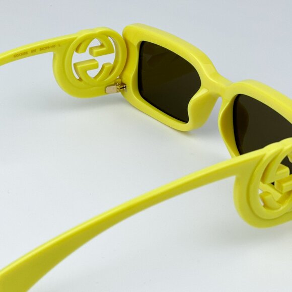 Gucci GG1325S 007 BRAND NEW Sunglasses Acid Yellow Brown Rectangle Unisex - Picture 9 of 11